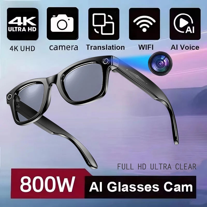 Smart Camera Translation Glasses Rectangle 800W Bluetooth 5.3 Waterproof