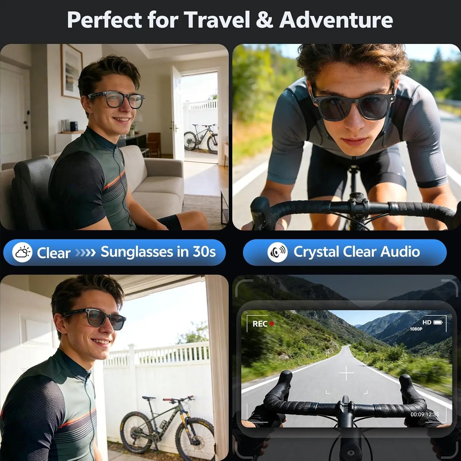 Smart 4K Camera Glasses with AI Translation and Bluetooth