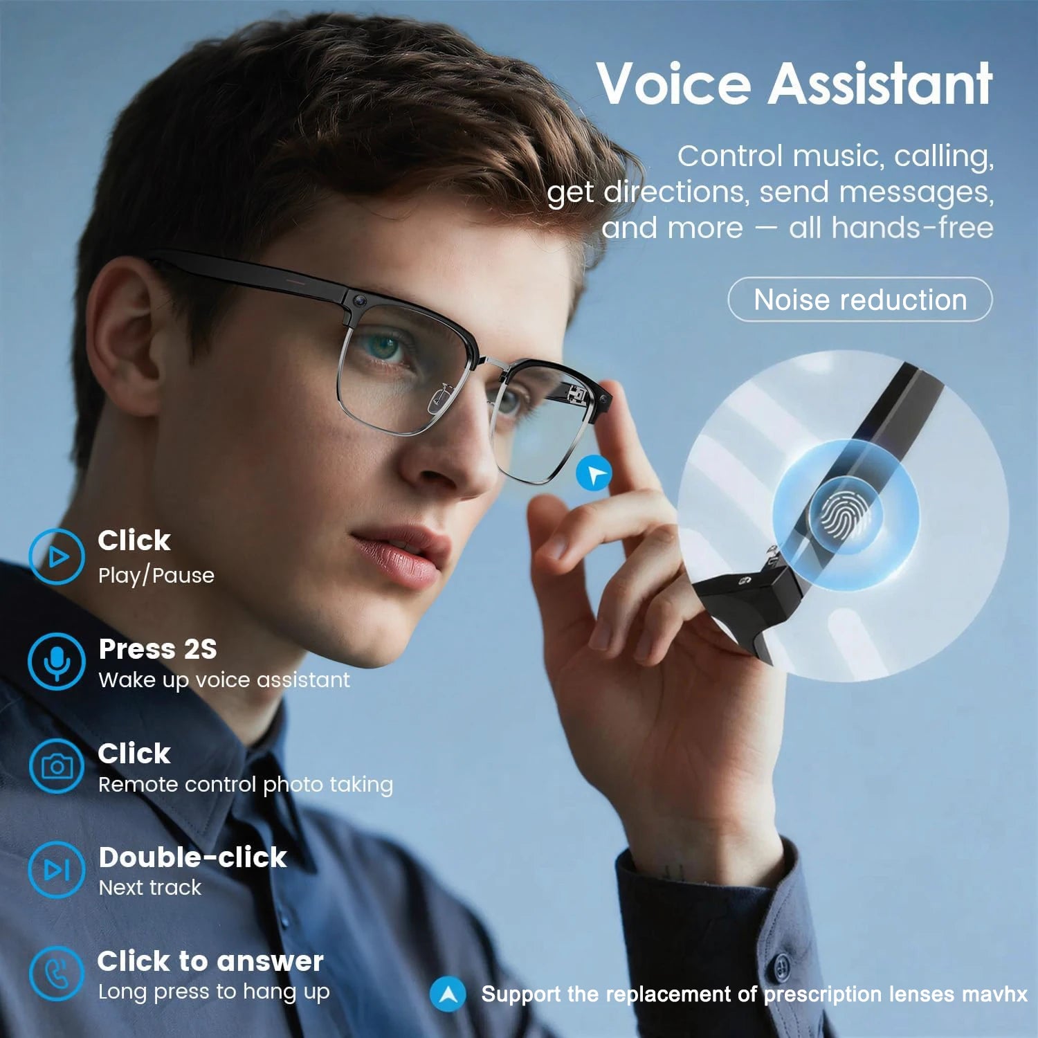Smart AI Camera Glasses with Bluetooth Audio and Translation