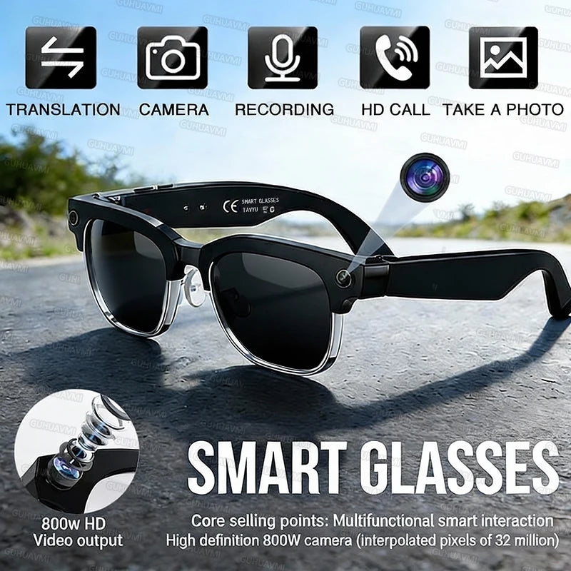 Smart AI Camera Glasses with Bluetooth Audio and Translation