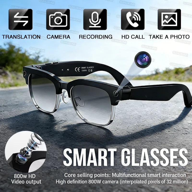 Smart AI Camera Glasses with Bluetooth Audio and Translation
