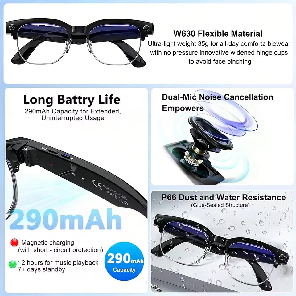 Smart AI Camera Glasses with Bluetooth Audio and Translation