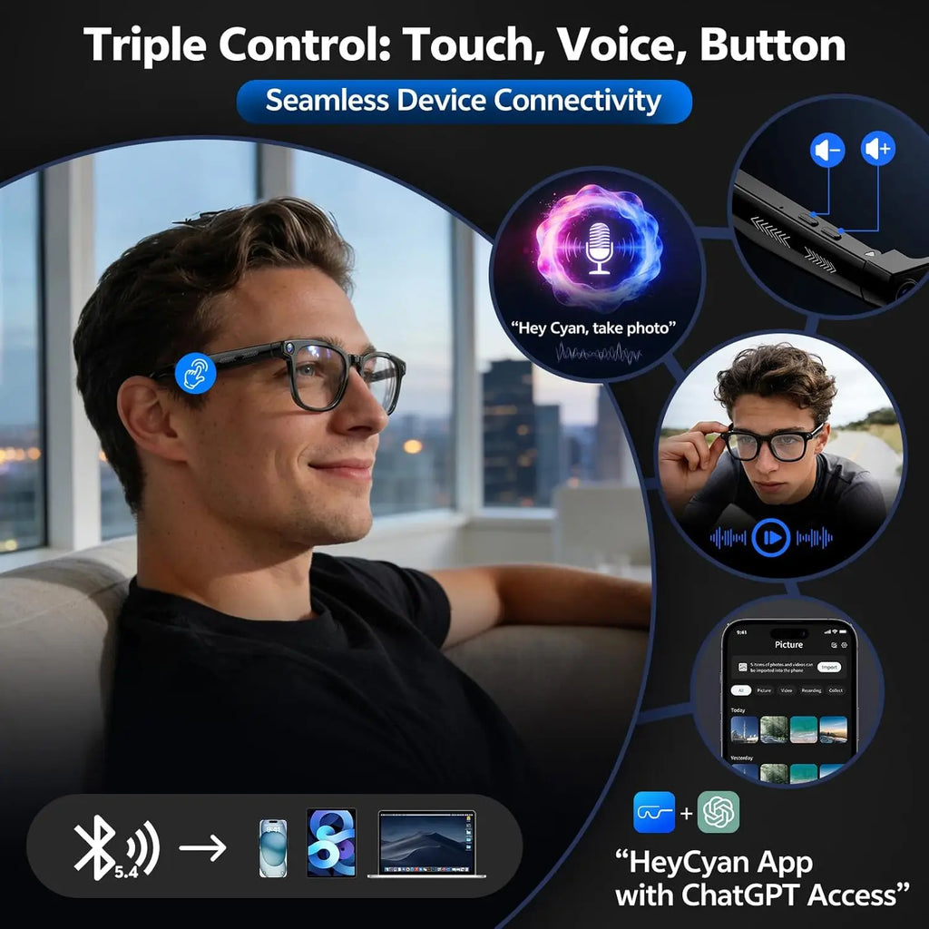 Smart 4K Camera Glasses with AI Translation and Bluetooth