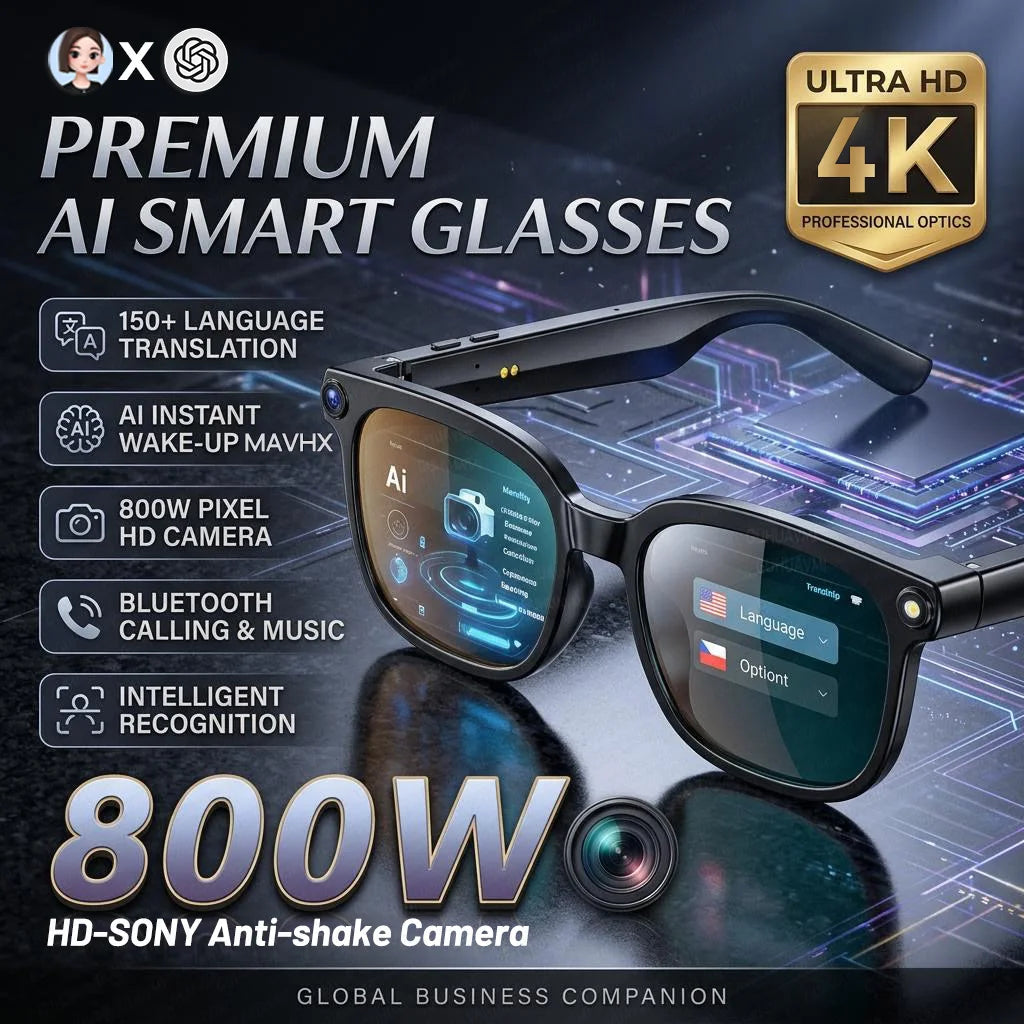 Smart 4K Camera Glasses with AI Translation and Bluetooth