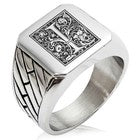 TIONEER Royal Box Monogram Initial Square Biker Signet Ring