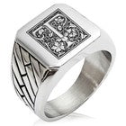TIONEER Royal Box Monogram Initial Square Biker Signet Ring