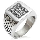 TIONEER Royal Box Monogram Initial Square Biker Signet Ring