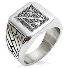 TIONEER Royal Box Monogram Initial Square Biker Signet Ring