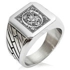 TIONEER Royal Box Monogram Initial Square Biker Signet Ring