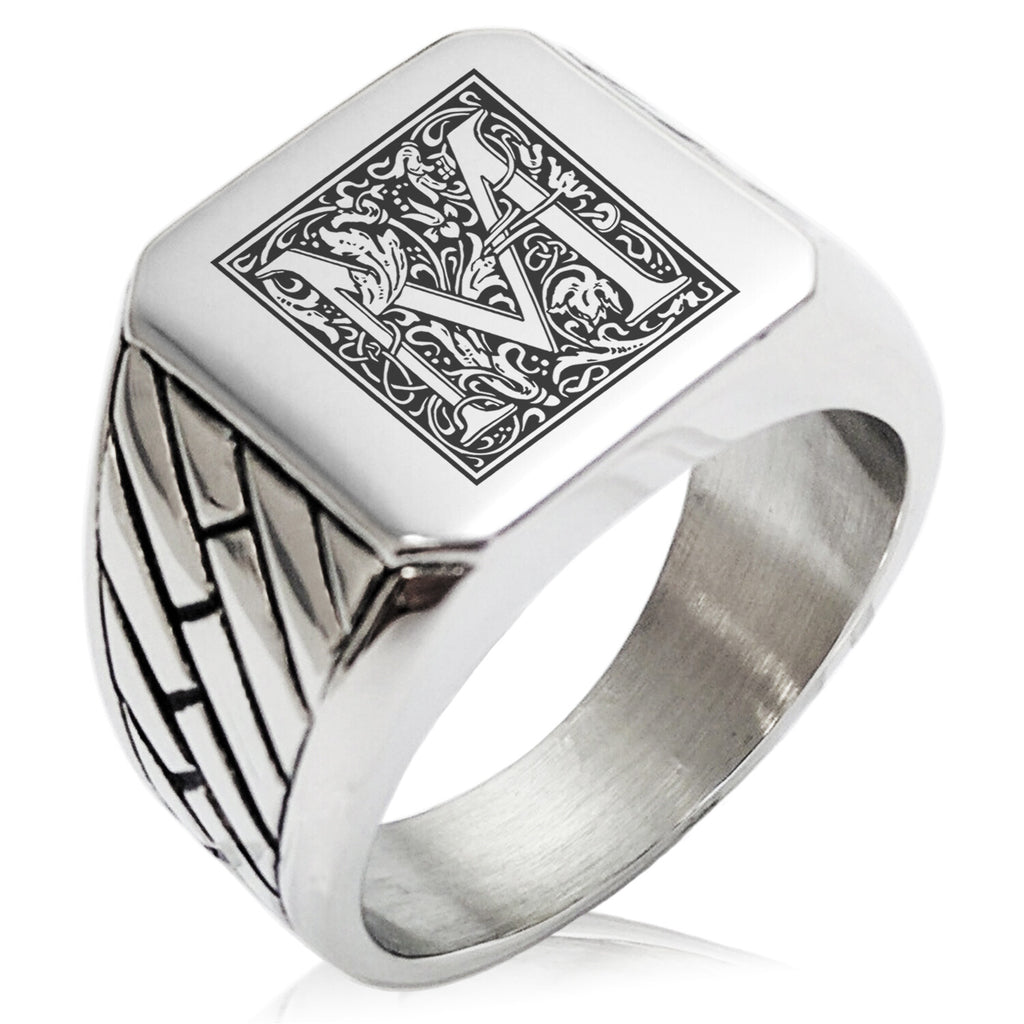 TIONEER Royal Box Monogram Initial Square Biker Signet Ring