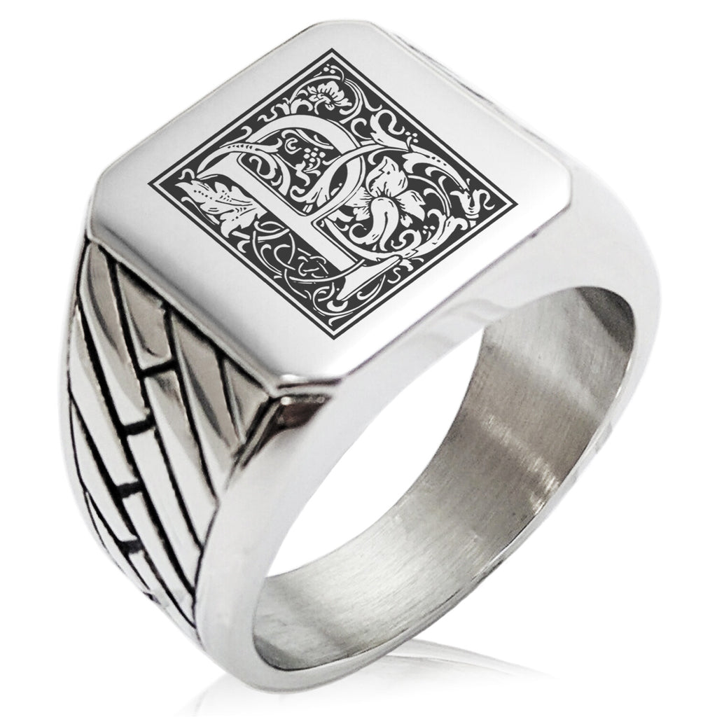 TIONEER Royal Box Monogram Initial Square Biker Signet Ring