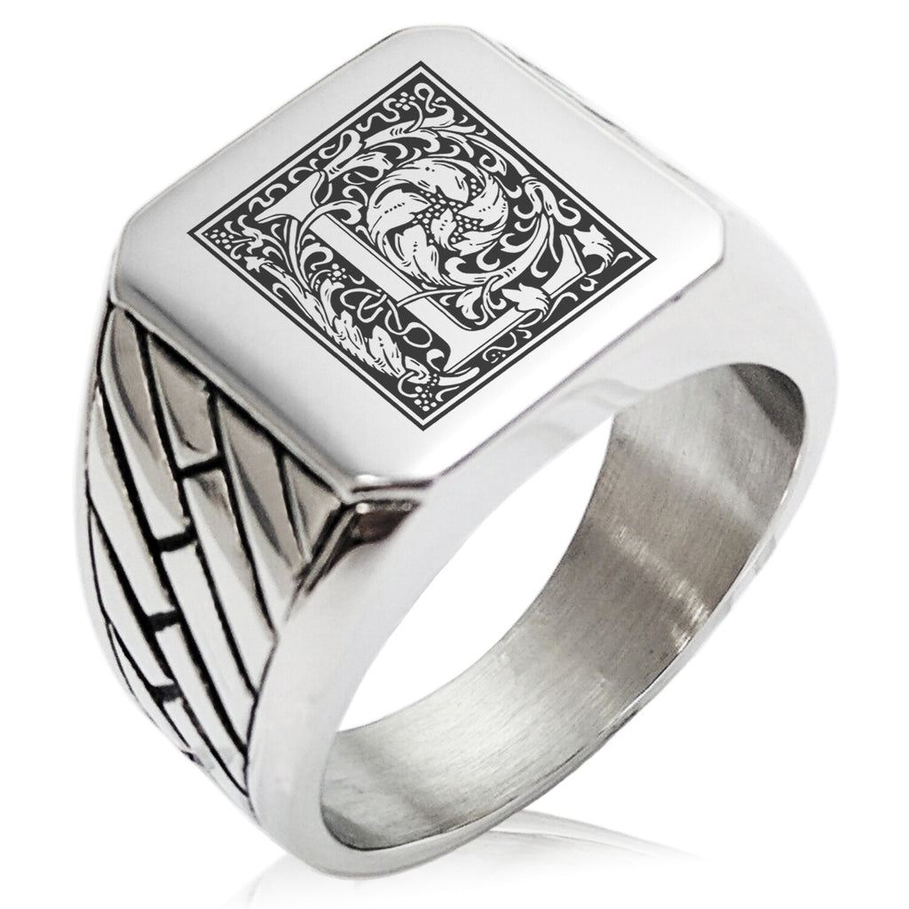 TIONEER Royal Box Monogram Initial Square Biker Signet Ring