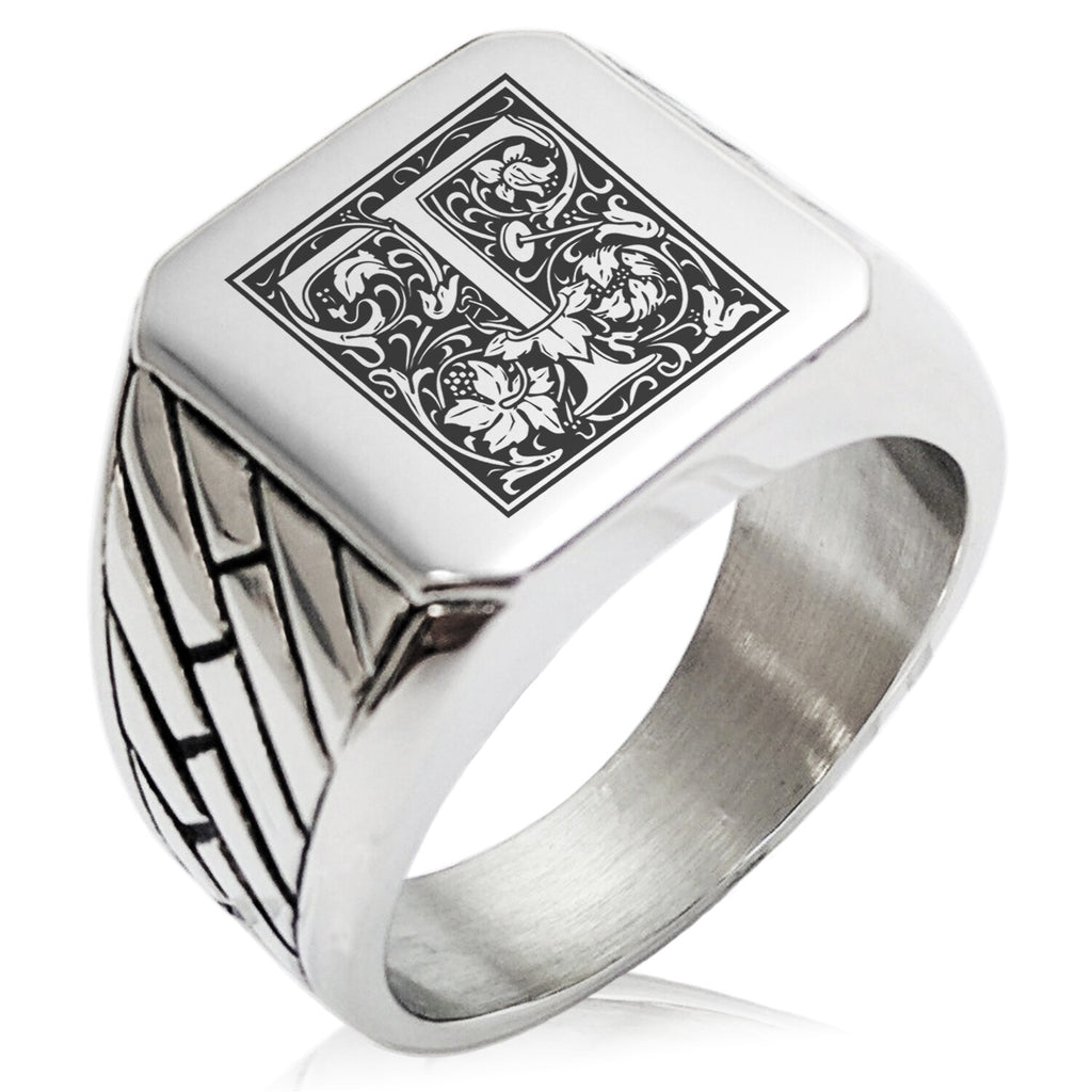 TIONEER Royal Box Monogram Initial Square Biker Signet Ring