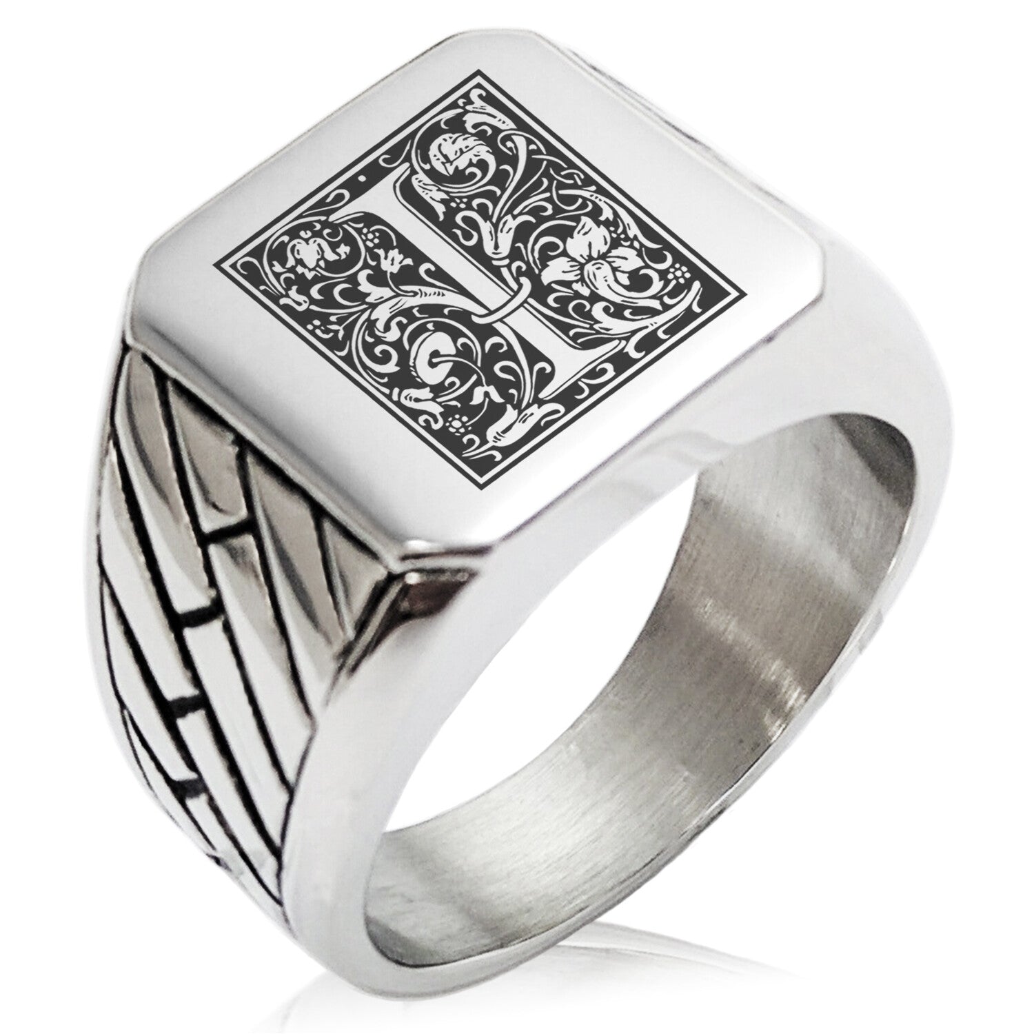 TIONEER Royal Box Monogram Initial Square Biker Signet Ring