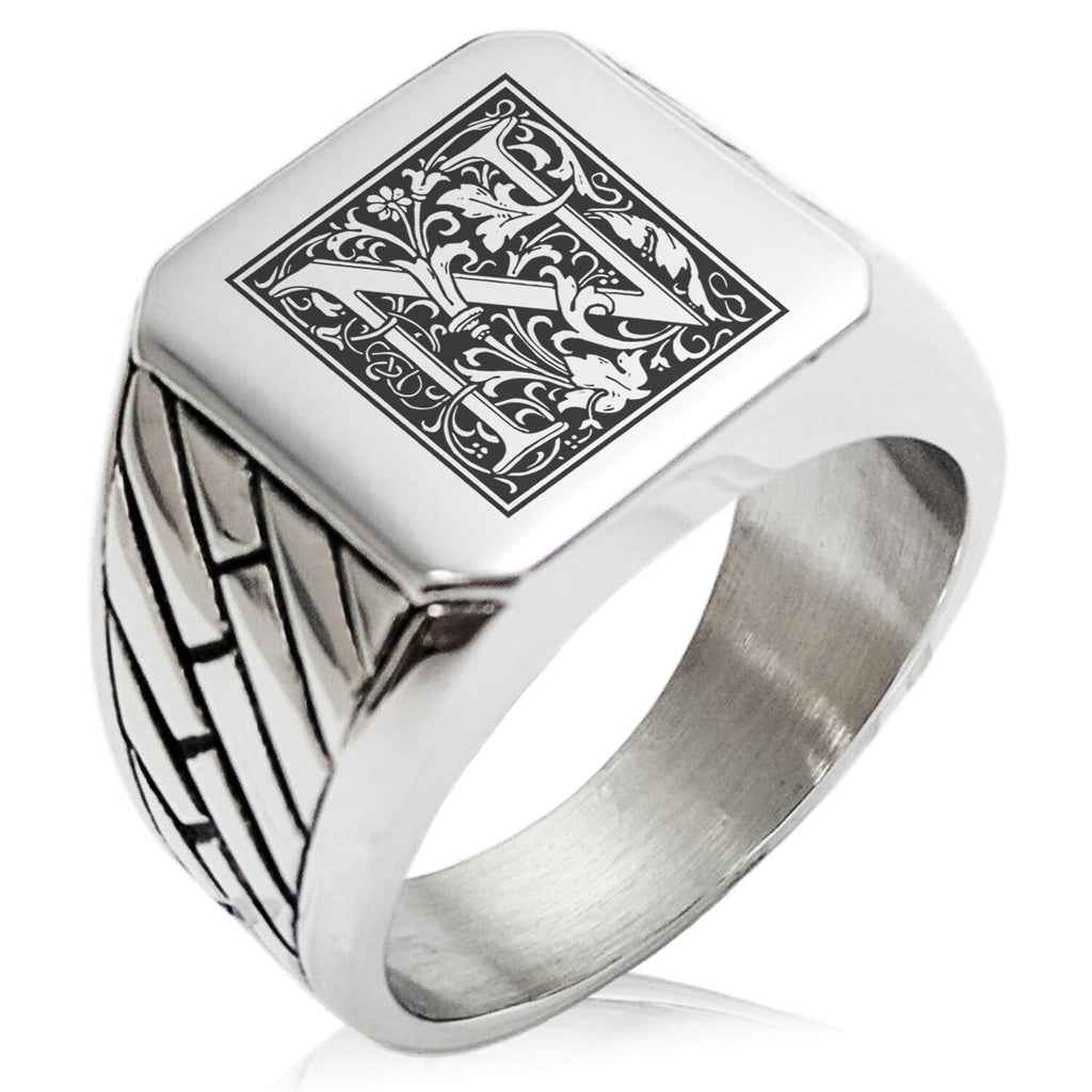 TIONEER Royal Box Monogram Initial Square Biker Signet Ring