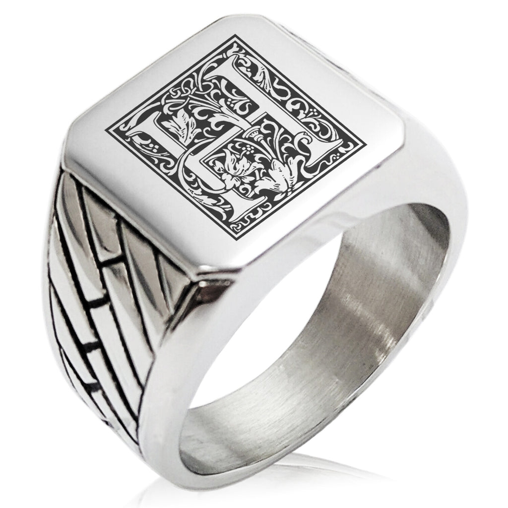 TIONEER Royal Box Monogram Initial Square Biker Signet Ring
