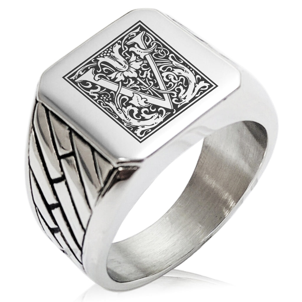 TIONEER Royal Box Monogram Initial Square Biker Signet Ring