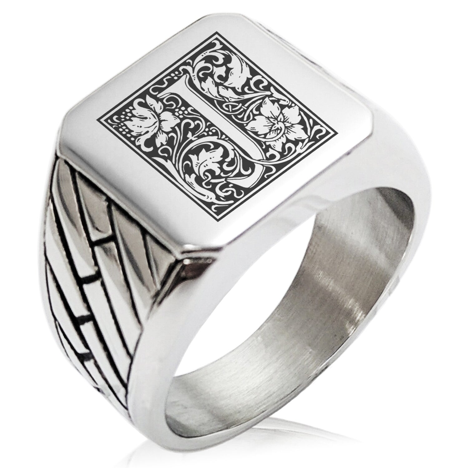 TIONEER Royal Box Monogram Initial Square Biker Signet Ring